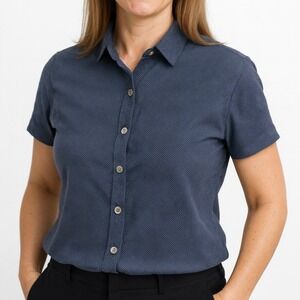 Ted Baker London Womens Short Sleeve Button Up Shirt Navy Geometric Print Size 4